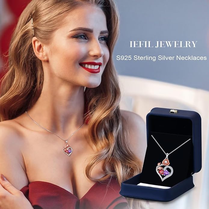 Iefil Valentines Day Gifts for Her - 925 Sterling Silver Double Birthstone Necklace, Anniversary Birthday Gifts for Women, Jewelry Gift for Wife Her - Bloomnest