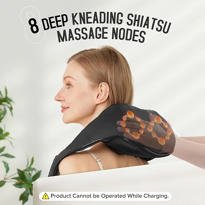 Cordless Shiatsu Neck and Shoulder Massager, Back Massager with Heat,Massage Deeper Tissue 4D Kneading Massage for Shoulder, Neck and Back, Use at Home, Office, Car - Gifts for Fathers Day Dad Gift