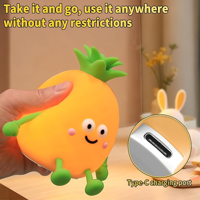 Cute Small Pineapple Fun Night Light - Dimmable RGB Touch Control Lamp, USB Rechargeable, Idea for Home, Office, and Gift - Bloomnest