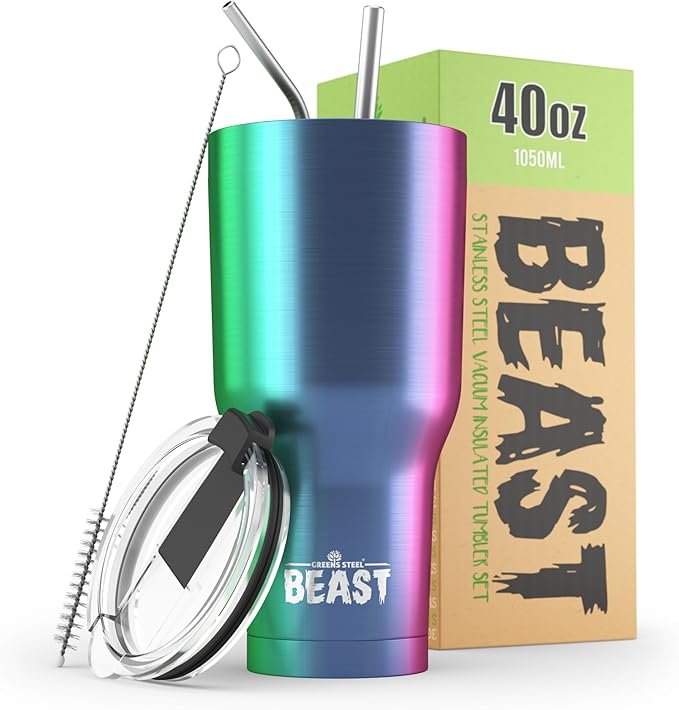 Beast 40 oz Tumbler Stainless Steel Vacuum Insulated Coffee Ice Cup Double Wall Travel Flask (Rainbow) - Bloomnest