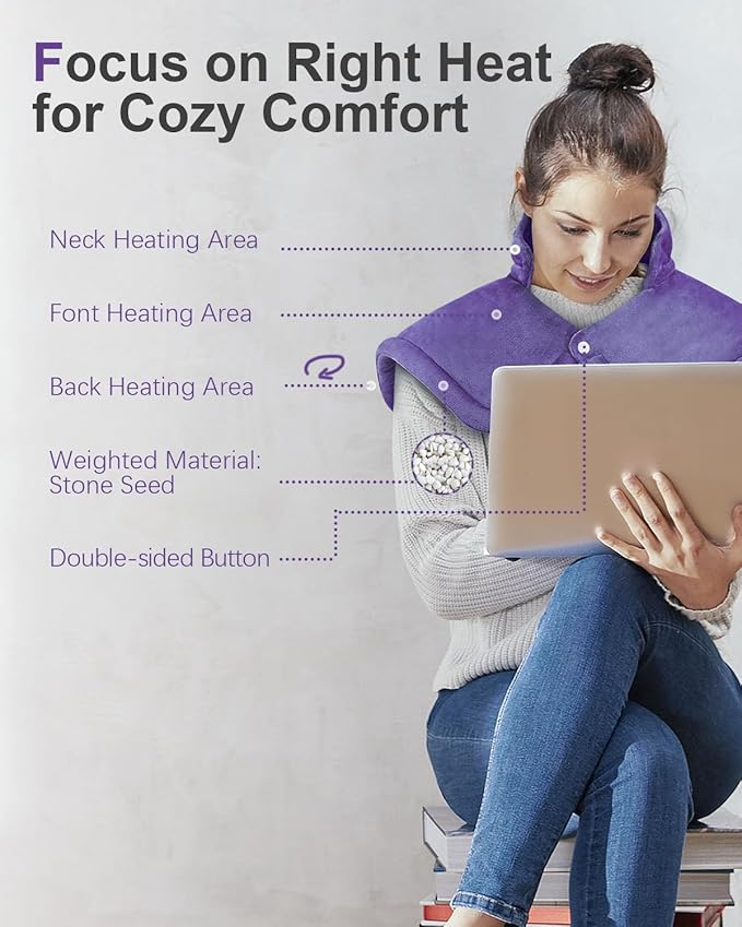 Heating Pad for Neck Shoulders Back, Valentines Day Gifts for Her, Weighted Heated Pad Neck Wrap Warmer for Mom, Anniversary | Birthday Gifts for Women Wife Girlfriend Grandma Best Friend, Purple - Bloomnest