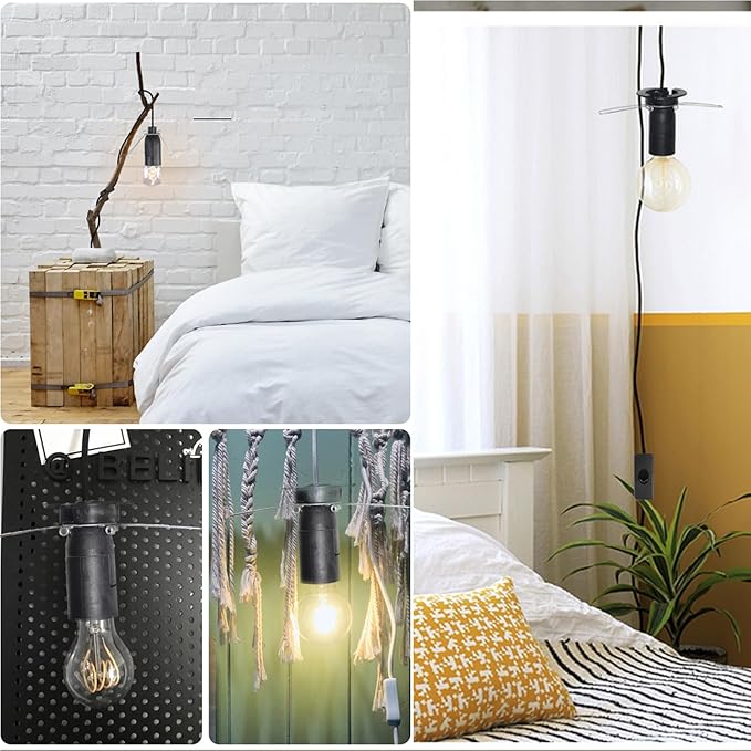 5FT Salt Lamp Cord ON/Off Switch with E12 Light Bulb Socket, 18AWG Himalayan 2 Prong Replacement Cord for Salt Rock Lamp/Christmas Village House (2-Pack)