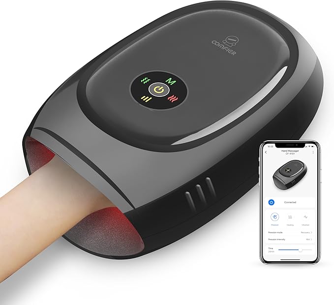 COMFIER Cordless Hand Massager with Heat and Compression,APP Control,Hand Massag for Arthritis and Carpal Tunnel,Wrist Finger Massager,3 Heat &3 Intensities, Gifts for Mom, Dads, Women and Men