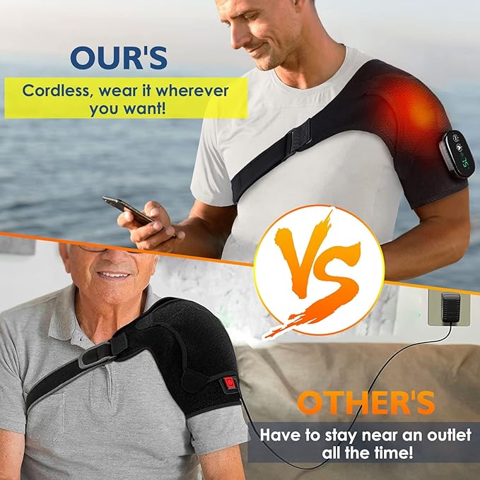 Cordless Shoulder Heating Pad, Heated Shoulder Brace with Vibration, Shoulder Massager for Men Women Pain Relief - Bloomnest