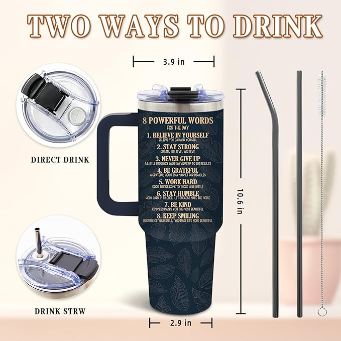 DUUV 40 Oz Tumbler with Motivational Quotes - Stainless Steel Insulated Travel Mug for Daily Empowerment, Christmas Inspirational Gifts with Powerful Words (Believe, Never Give Up, Stay Strong), 1PCS - Bloomnest