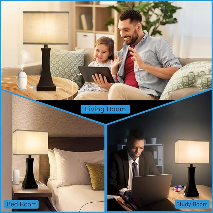 Table Lamp for Bedroom 3-Way Dimmable Touch Control Bedside Lamp with USB A+C Port & AC Outlet 21.6" Tall Nightstand Lamp for Living Room Office and Hotel Bulb Included - Bloomnest