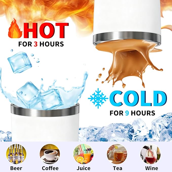 1 Pack 20oz Stainless Steel Tumbler with Lid, Leakproof Double Wall Travel Mug for Hot/Cold Drinks, Home Office Outdoor Party Use, Durable Powder Coated Insulated Cup/White - Bloomnest