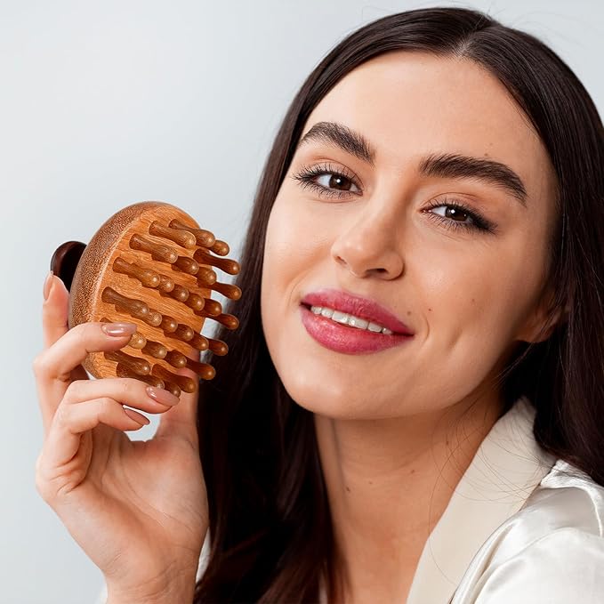 Trinkrittey 2 Pack Wooden Scalp Massager Comb Wooden Hair Brush Head Gua Sha Brush Hair Scrubber Portable Handheld Hairs Growth Tool for Women Men Hairs Growth Stress Relief Spa Bloomnest