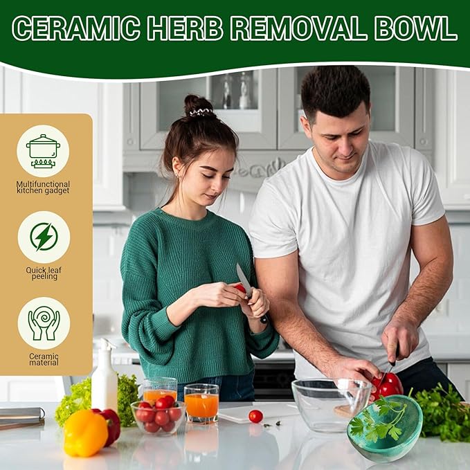 Pottery Herb Stripper Bowl – 4-Slot Herb Stripper with Multiple Hole Sizes, Ergonomic Design, Separating Leaves and Stems for Thyme, Basil, Rosemary, and More (green) - Bloomnest