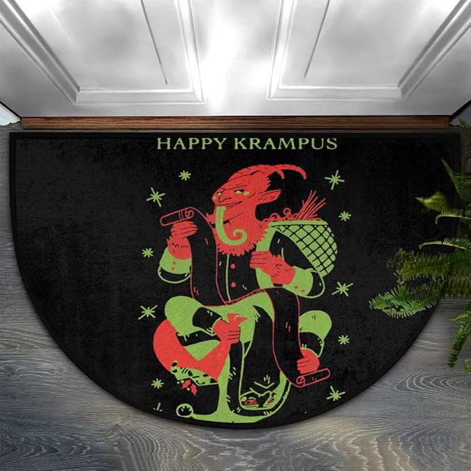Half Round Door Mat, Happy Krampus Print Non-Slip Half Circle Rug Washable Durable Home Decor Cute Door Mat for Indoor Outdoor Living Room Bedroom Kitchen Patio(36"x24") - Bloomnest