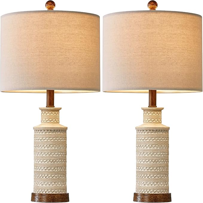BOBOMOMO 24'' Farmhouse Table Lamp Set of 2 for Bedroom Living Room Vintage Rustic Traditional Nightstand Bedside Lamps - Bloomnest