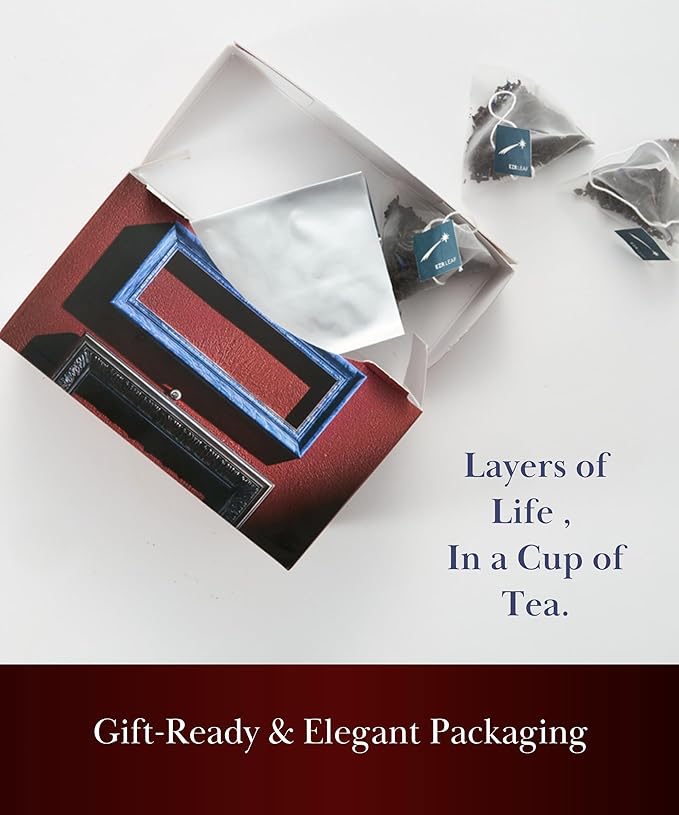 ERZ Leaf Earl Grey Ceylon Black Tea Premium Whole Leaf with Bergamot & Cornflower Blend, 20 Pyramid Tea Bags 2.1 Once, Gift Box Ready, Elegant Aroma, Smooth Flavor - Bloomnest