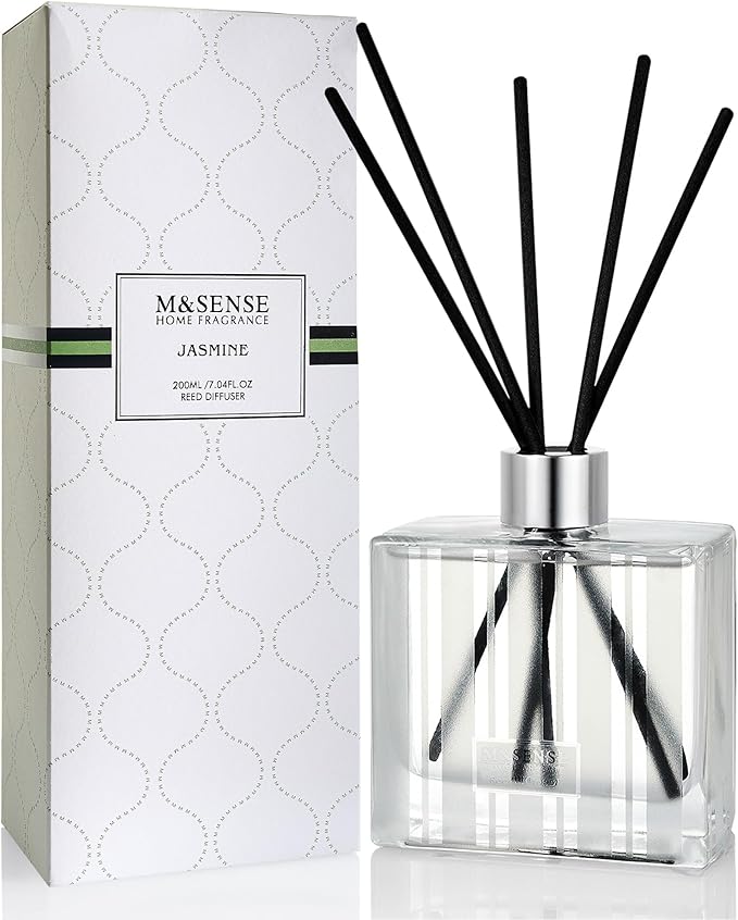 M&SENSE Jasmine & Vanilla Reed Diffuser Set - 7.04 oz Scented Diffusers for Home, Fragrance Oil Aroma with Sticks, Shelf Decor Housewarming Gifts for Bedroom Bathroom MSENSE