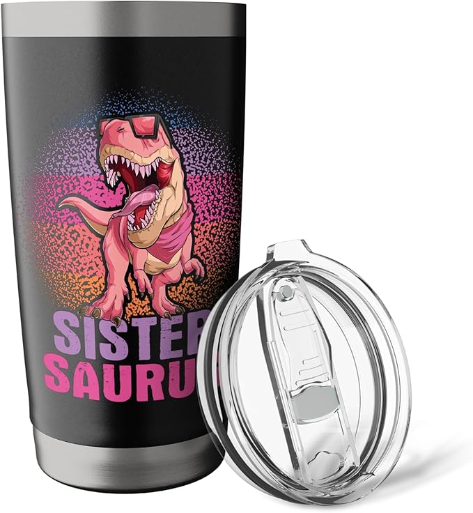Sistersaurus - Dinosaur Family Kids Sisters Sibling Reveal Stainless Steel Insulated Tumbler - Bloomnest