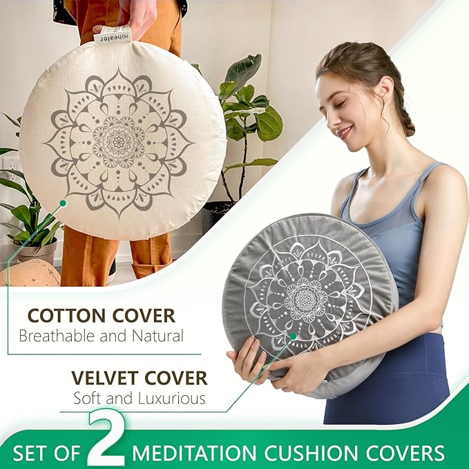 Hihealer Meditation Cushion, Traditional Tibetan Meditation Pillow Velvet Cover - Large Floor Cushion Seating for Adults - Yoga Buckwheat Bolster for Women、Moms - Bloomnest