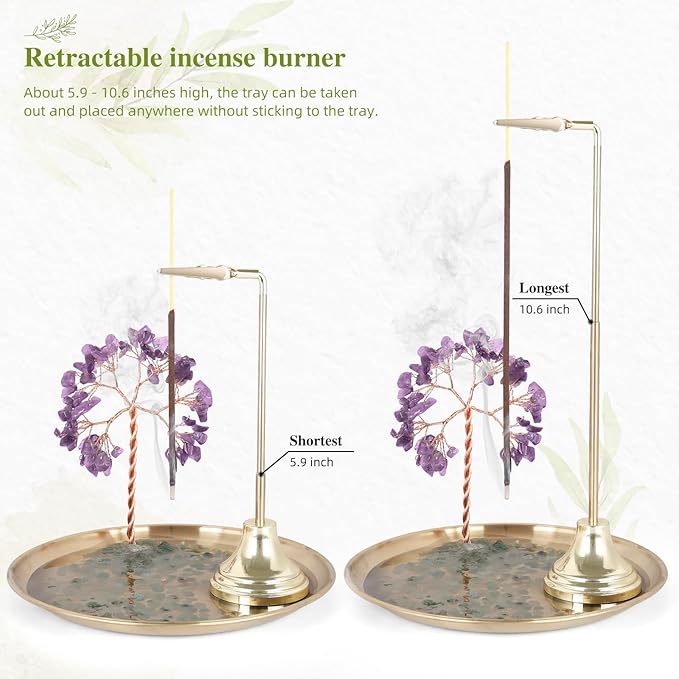 OTOFY 6.7 Inch Crystal Incense Holder for Sticks, Anti-Ash Flying Incense Burner with Crystal Stone Money Tree-Incense Burner for Meditation, Yoga and Home Decor (Purple) - Bloomnest