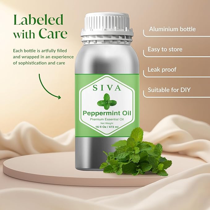 Siva Peppermint Essential Oil - 16 Fl Oz – 100% Natural Peppermint Oil - for Diffuser, Face, Skin Care, Aromatherapy, Hair Care, Scalp and Body Massage SIVAOrganics