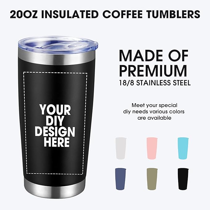 Personalized Custom Tumbler Print in USA 48 Pcs 20oz Stainless Steel Coffee Cup with Lid & Straw Double Wall Insulated Tumbler with Colorful Text Logo Photo - Bloomnest