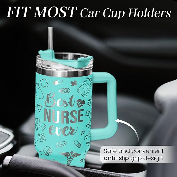 Nurse Gifts for Women, Nurse Tumbler with Handle 40oz Stainless Steel Coffee Cup with Straw Lid, Nursing Gift for Female Nurses, Appreciation Gift for Graduation Christmas Birthday - Bloomnest