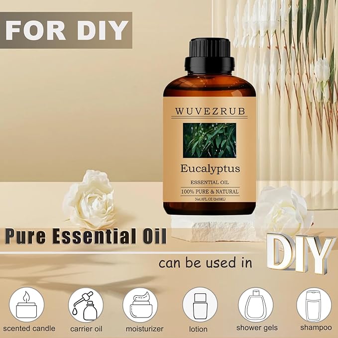 Eucalyptus Essential Oils, 240ML 100% Pure and Natural Essential Oil for Aromatherapy Diffuser - Eucalyptus /8 Fl Oz - Bloomnest