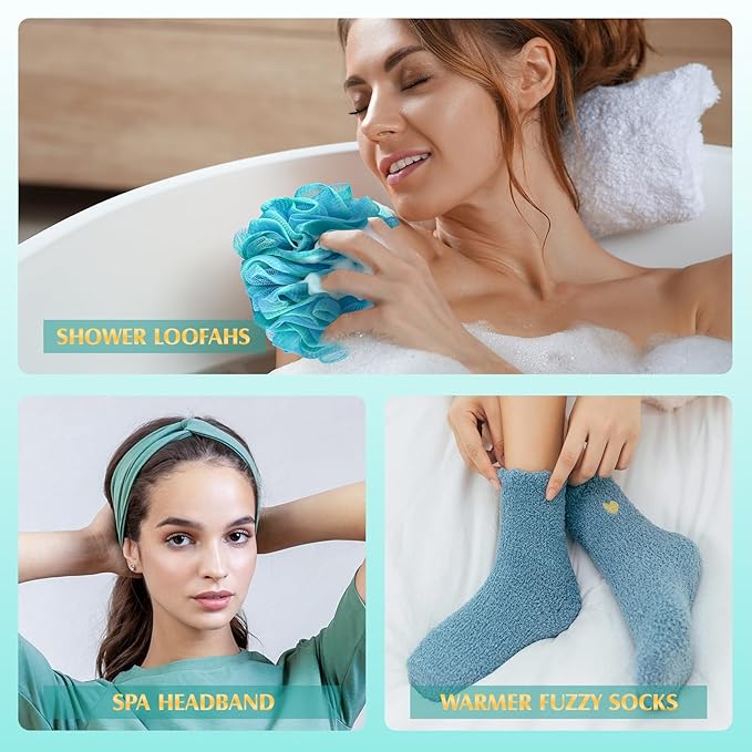 Birthday Gifts for Women, Thinking of You Gift Care Package with Luxury Flannel Blanket for Women Mom Her Wife Friends Sister, Blue Self Care Spa Relaxing Baskets for Christmas Valentines Mothers Day - Bloomnest