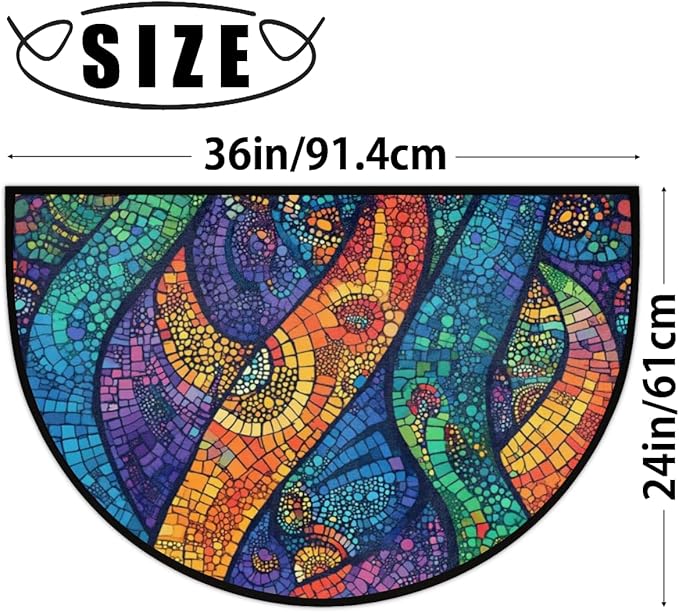 Half Round Door Mat, Color Glass Art Half Circle Rug for Home Decor Floor Indoor Outdoor Non-Slip Washable Half Moon Rug Doormat 36X24 Inch - Bloomnest