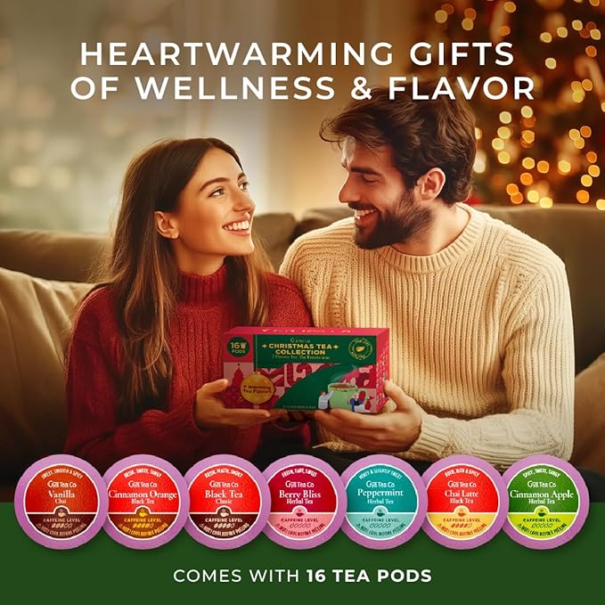 Gya Tea Co Christmas Tea Pod Collection Gift Set (16 Count) - Different Flavors Assorted Variety Pack - Bloomnest