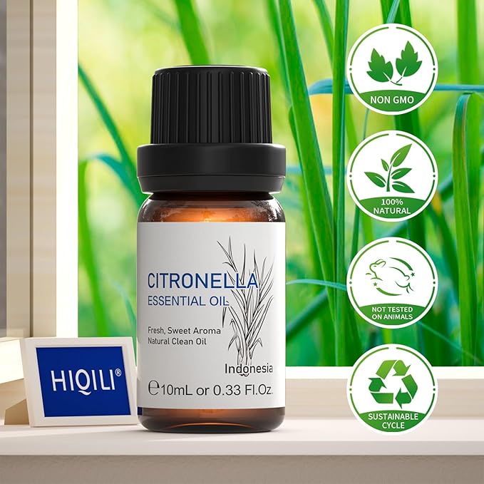 HIQILI 0.33 Fl Oz Citronella Oil for Homemade Sprays, Add to Diffuser, 100% Pure and Natural Undiluted, Portable - 10ml - Bloomnest