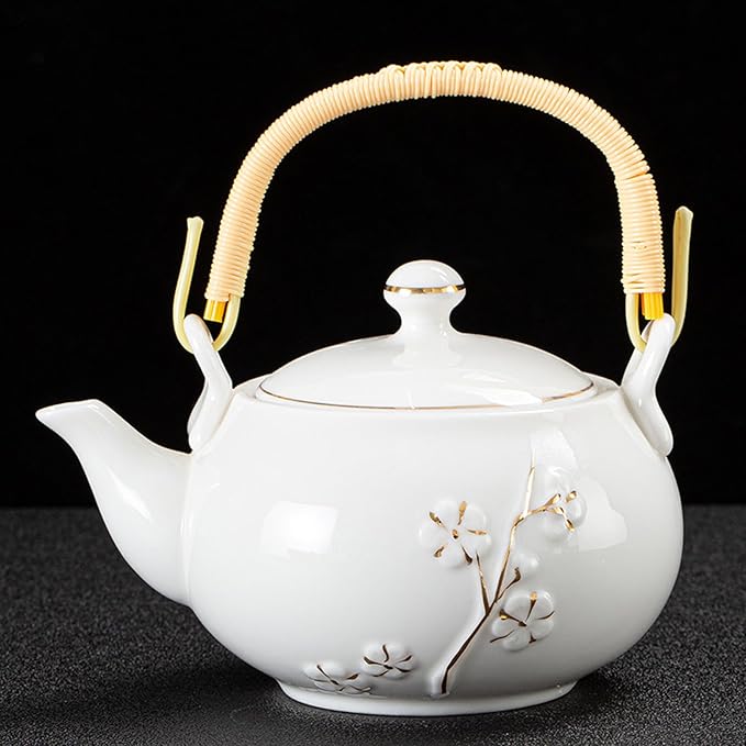 KEYDUACU Japanese Tea Set, White Ceramic Tea Set, Plum Blossom Embossed, Includes 1 Teapot (660ml), 6 Teacups,Tea Tray,Strainer, Can be used at home, outdoor, gift, Chinese Kung Fu Tea Set - Bloomnest