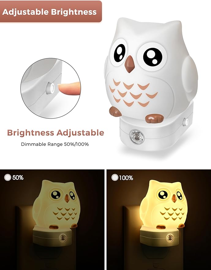 L LOHAS LED Owl Night Light for Kids, 3D Owl Night Light Plug in Wall, Dusk to Dawn Sensor, 8-Color Changing+Soft White 3000K, 3 Lighting Modes, Nursery Night Lights, Children, Room Decor - Bloomnest