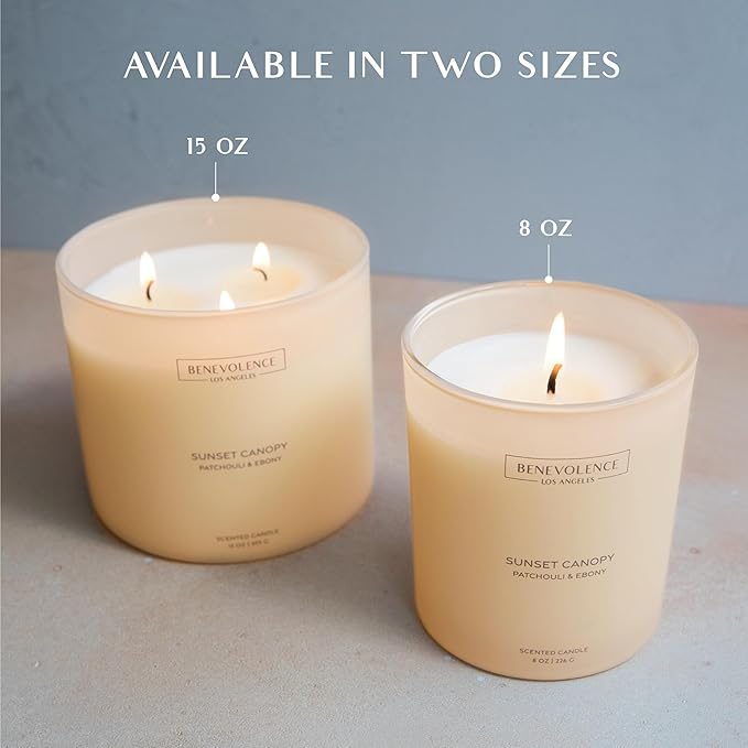 Patchouli & Ebony – Benevolence LA 3-Wick Fall Scented Candle for Home | 15oz, 50-Hour Burn | Natural Soy Wax | Warm & Grounding Autumn Home Fragrance | Malibu Sands Collection – Gift for Women & Men - Bloomnest