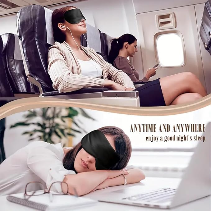 100% 6A Mulberry Silk Sleep Mask for Side Sleepers- FSA Eligible Blackout Eye Mask, Reduces Migraines & Puffy Eyes, Travel Office Airplane Use, Ideal Gift for Women & Men - Bloomnest