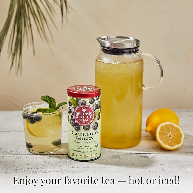 The Republic of Tea Organic Blueberry Green Superfruit Tea, 50 Tea Bag Tin - Bloomnest