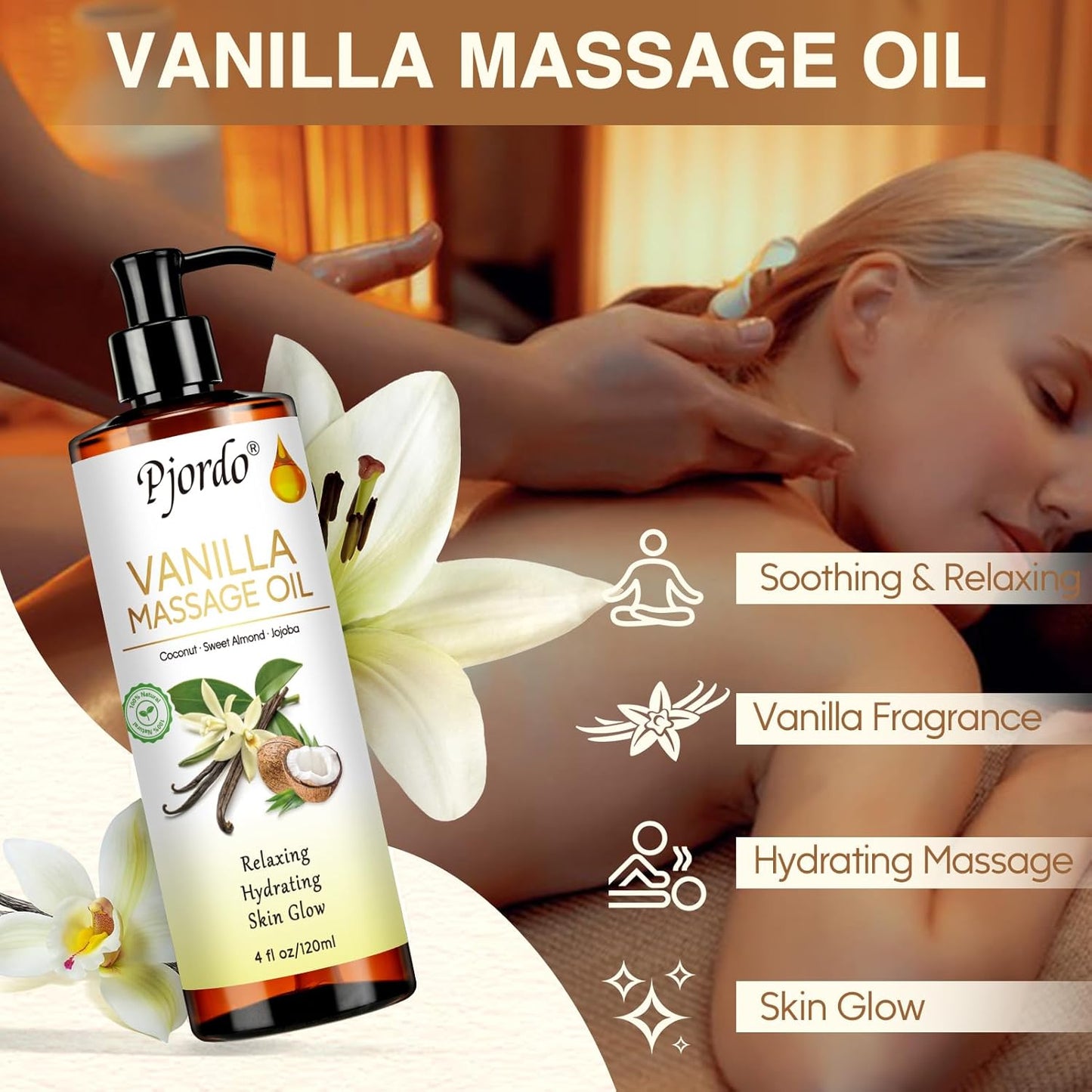 3 Pack Massage Oil for Massage Therapy, Vanilla Oil, Sore Muscle Arnica Oil, Lavender Massage Oil for Skin, Massage Roller Ball, Relaxing Massage Kit, Spa Gift Set for Him Her