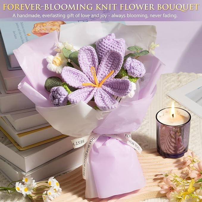 Valentine's Day Birthday Gifts for Women Self Care Package Get Well Soon Gift Baskets, Thinking of You Sympathy Spa Gift Set w/ Crochet Flower Bouquet, Unique Gifts for Women Her Wife Girlfriend Mom