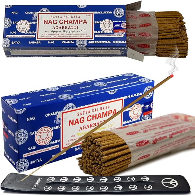 TRUMIRI Incense Stick Holder Bundle with Satya Sai Baba Nagchampa 250g Incense Sticks - Pack of 2 (Approx 500 Sticks) - Bloomnest