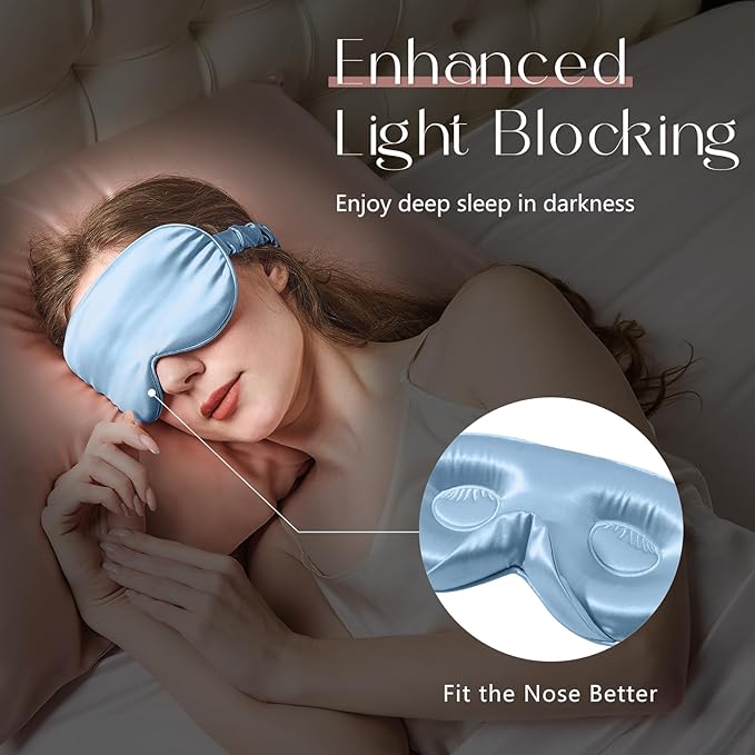 ZIMASILK Adjustable 22 Momme 100% Mulberry Silk Sleep Mask, Upgraded 3D Contoured Cup Eye Mask for Sleeping, Super Soft & Breathable Blindfold, Blackout for Deep Sleeping (Sky Blue) - Bloomnest