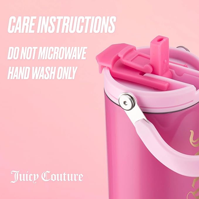 Juicy Couture Flip Fusion Hydration 40oz Stainless Steel Tumbler with Flip Handle, Hot Pink - Bloomnest