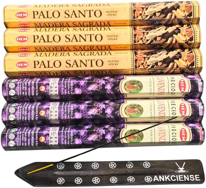 Sandalwood & Vanilla Incense from Hem Bundled with ANKCIENSE Incense Holder Bundle, Variety Pack of 120 Sticks (Lavender & P Santo) ANKCIENSE