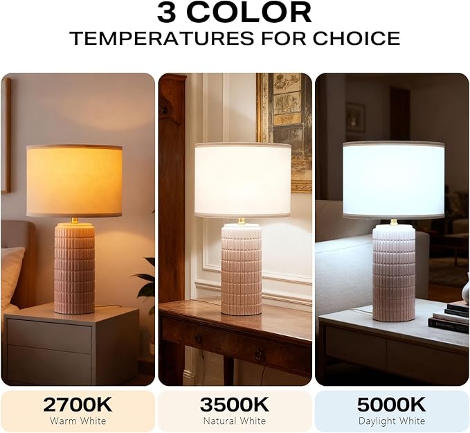 Modern Ceramic Table Lamp Set of 2, Bedside Lamp for Bedroom Decor, Nightstand Lamp with 3 Color Temperatures, Desk Light for Living Room Dorm Office, White - Bloomnest