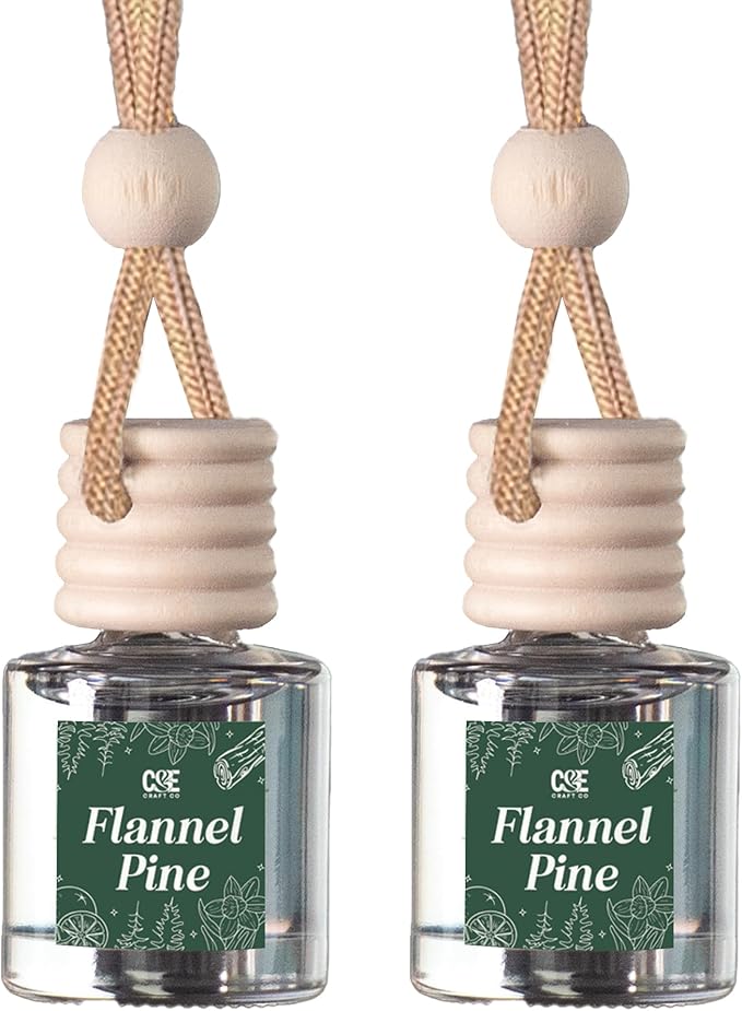 C&E Craft Co Hanging Car Air Freshener Diffuser 2 Pack, Long Lasting Fragrance Oil Car Freshener, Glass Bottle Auto Air Freshener, Made in USA (Flannel Pine) - Bloomnest
