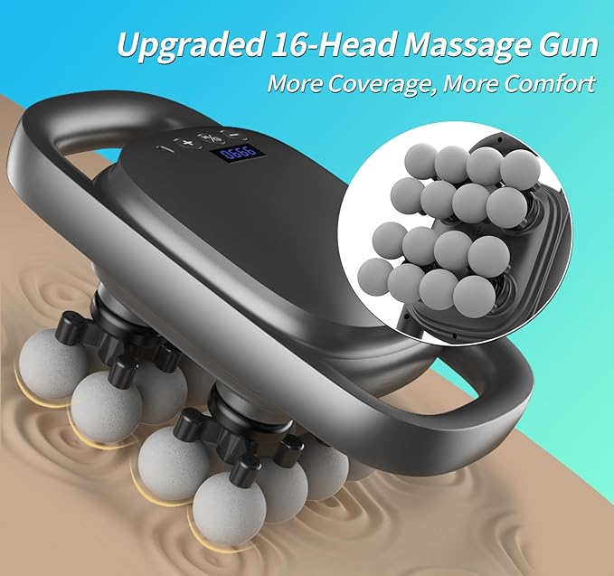 16 Head Massage Gun, Deep Tissue Percussion Massager with 99 Intensity Levels for Neck, Back, Shoulders, Legs Pain Relief & Recovery - Bloomnest
