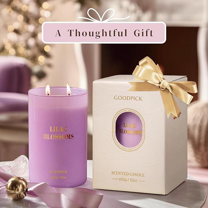 Goodpick Lilac Scented Candle, Mothers Day Soy Wax Candle, 22oz Long Burning 120H for Home Scented, Gifts for Women - Bloomnest