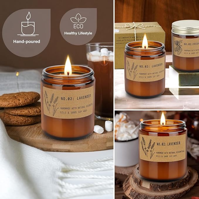 Soy Wax Candle Gift Set, 4 Pack Scented Candles for Home – Sandalwood & Fresh Rose, Lavender, Amber & Moss–Long Lasting Aromatherapy Candles for Stress Relief & Holiday Gifts for Family, Friends - Bloomnest