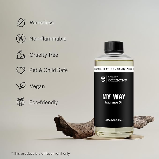 Luxury Hotel Scent My Way Diffuser Oil (500ml/16.9Fl oz) - Essential Aromatherapy for Large Room & Home - Premium Fragrance Oil Blend for Ultrasonic & Waterless Diffusers - Sandalwood, Cedarwood, Iris - Bloomnest