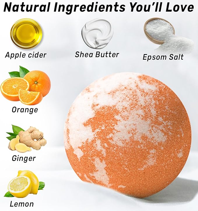 Natural Detox Bubble Bath Bombs Apple Cider Ginger Lemon Essential Oils Cleanse Hydrate Skin Extra Large Handmade Relaxing Spa Gift for Women Men - Bloomnest