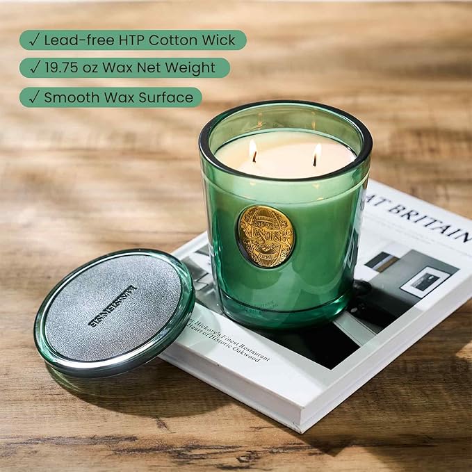 M&SENSE Large Two-Wick Soy Candle | Evergreen Pine & Emerald Green | 19.8 oz, 120H Burn Time | Luxury Scented Candle for Relaxation, Gifting, Home Décor | Ideal for Bedroom, Office, Party Ambiance - Bloomnest