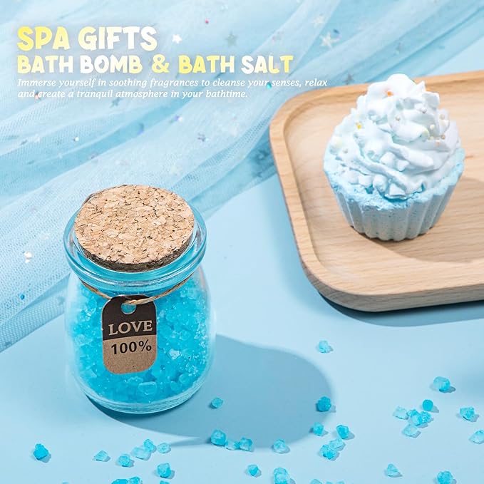 Birthday Gifts for Women, 13PCS Unique Happy Birthday Gifts Basket for Mom Her Best Friend Sister Wife Girlfriend Coworker Bestie, Luxury Self Care Box Relaxing Spa Gifts Set (Ocean) - Bloomnest