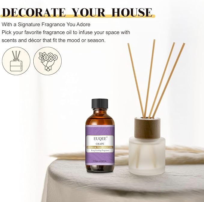 EUQEE Grape Fragrance Oil, Premium Essential Oil 2.02 Fl oz with Glass Dropper for Aromatherapy, DIY Bath Bombs, Candle Soap Making (60ml) - Bloomnest