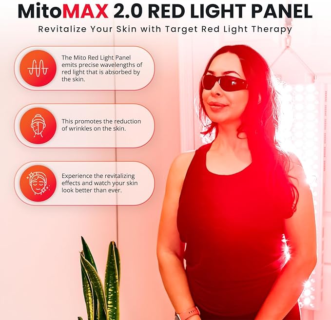 Mito Red Light – MitoMAX 2.0 Red Light Panel – Red Light Therapy for Face and Neck – Red Light & Near Infrared Red Light Therapy – At-Home Red Light Therapy for Body MitoRedLight